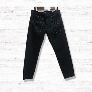ZARA | Slim Boyfriend With Faux Pearls Jeans Black Size 6 / 38 NWT